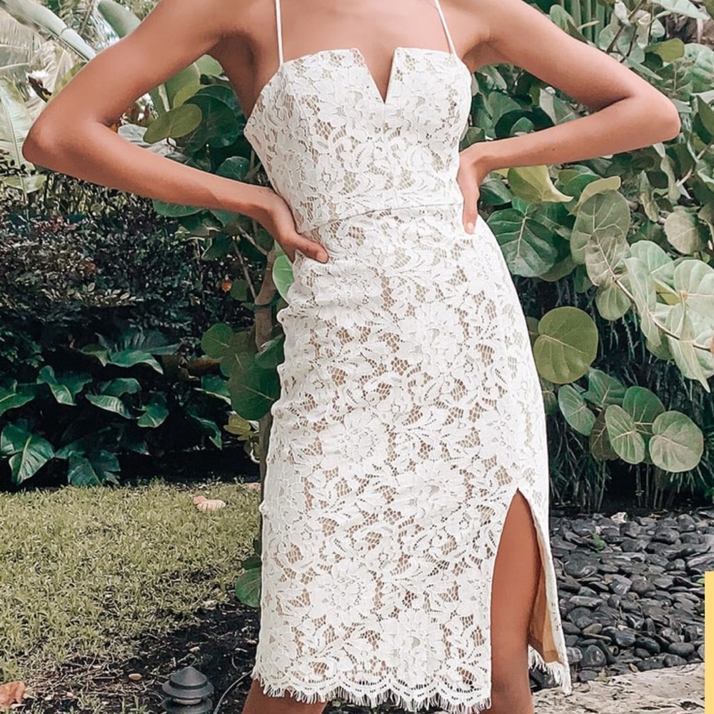 White Crochet Lace Midi Dress